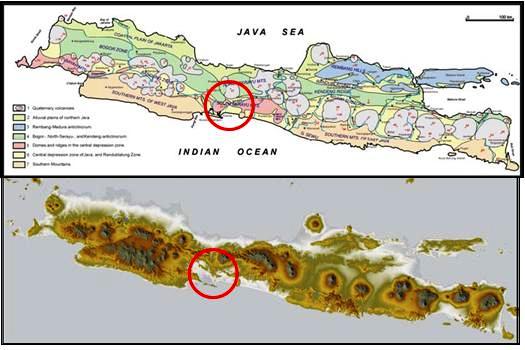 Sketsa Fisografi Jawa (Van Bemmmelen, 1949) dan Citraan Landsat (SRTM NASA, 2004)