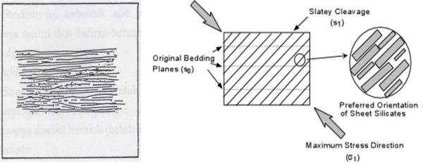 Gambar Struktur Slaty Cleavage dan Sketsa Pembentukan Struktur